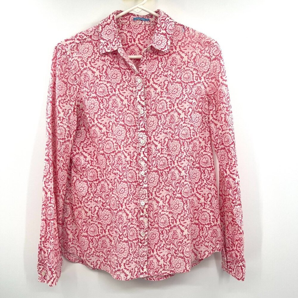 J.McLaughlin Pink Ivory Paisley Floral Button Front Shirt 100% Cotton Size 4